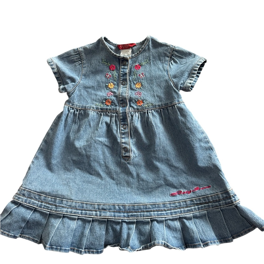 Guess Baby Blue Denim Dress with Floral Design